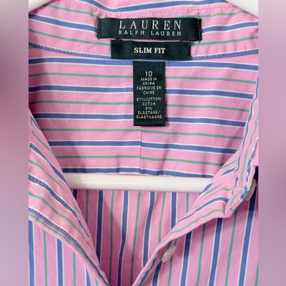 Lauren Ralph Lauren Pink Striped Button-Up Shirt